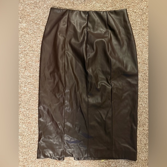 Nine West Women Large Skirt Chocolate Brown Midi Slit Pleather Sexy Business - Picture 5 of 6
